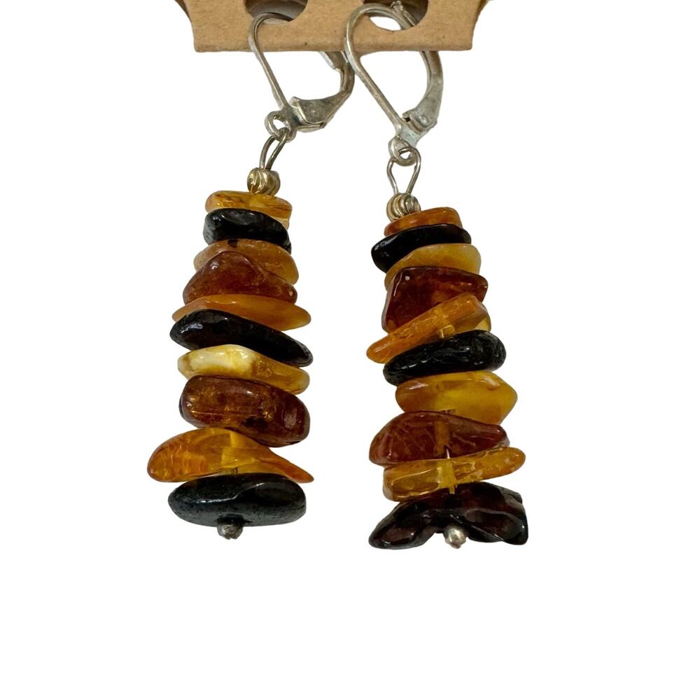 Baltic Amber Earrings Layered Multi-Color Polished (E201)